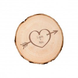 Rebanada de árbol con grabado - corazón con flecha - grande